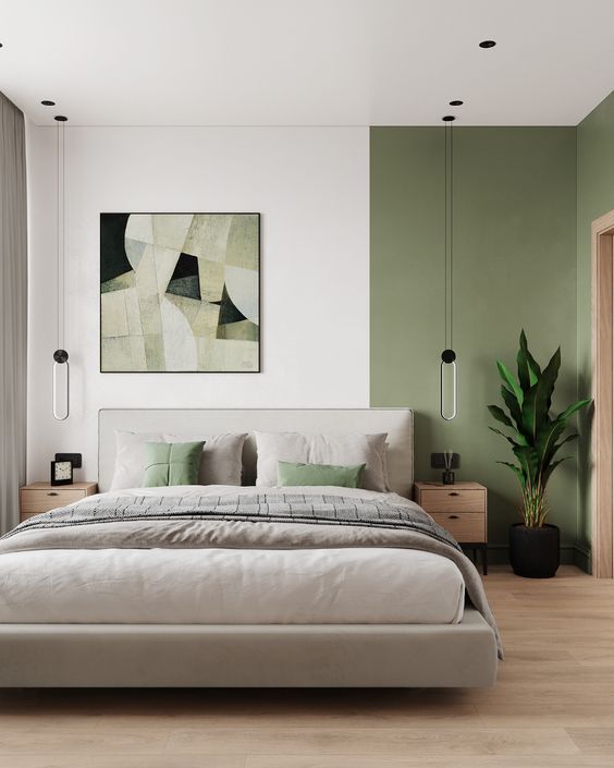 kamar tidur warna sage aesthetic