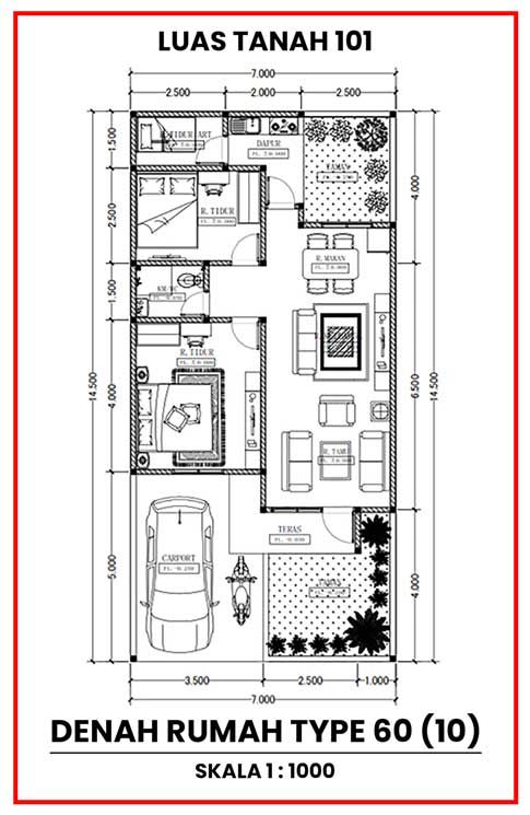 denah rumah type 60 minimalis modern