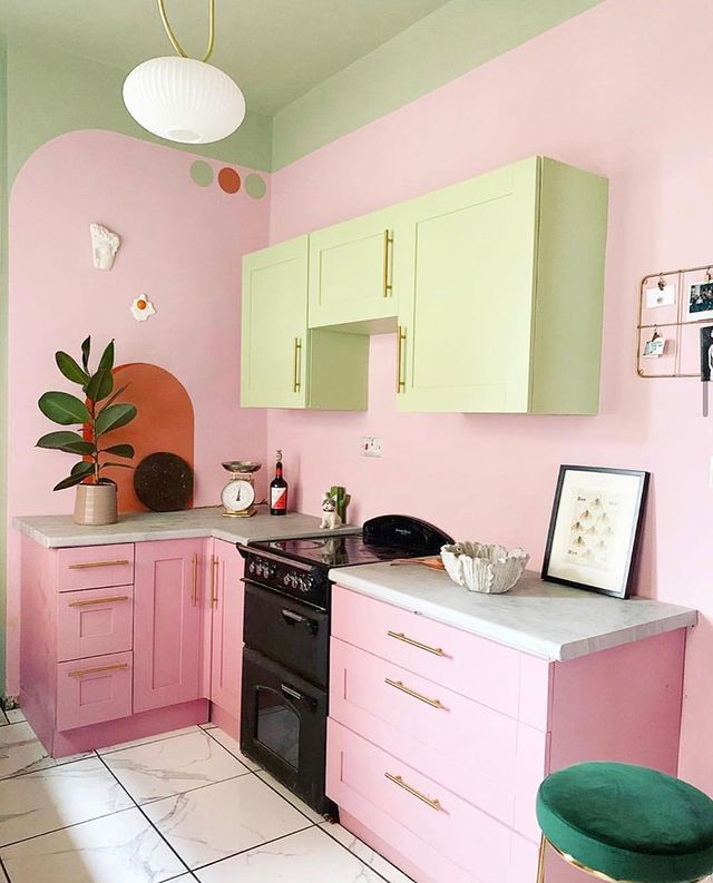 inspirasi dapur warna pink