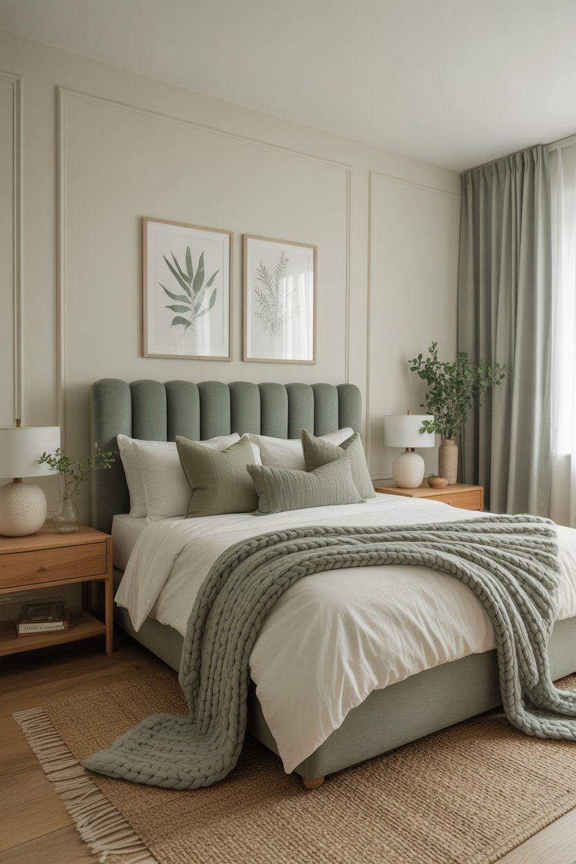 kamar tidur warna sage aesthetic