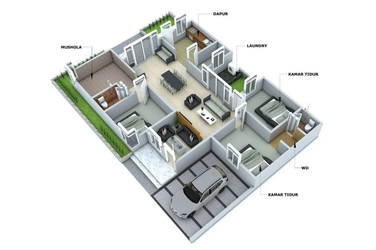 denah rumah type 60 minimalis modern