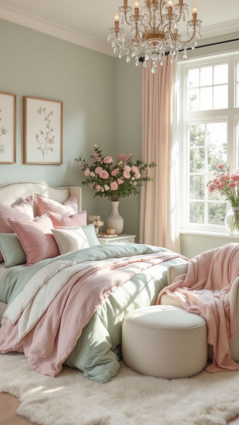 kamar tidur warna sage aesthetic