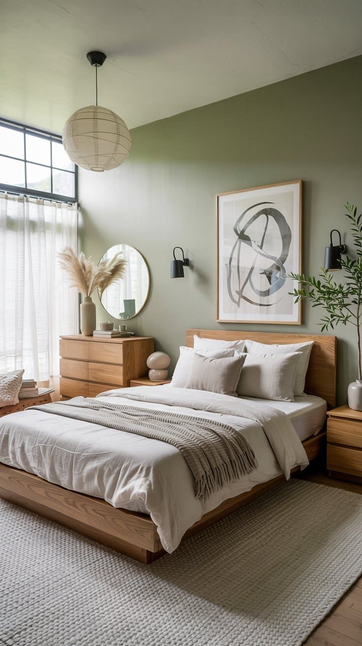 kamar tidur warna sage aesthetic