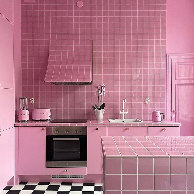 inspirasi dapur warna pink