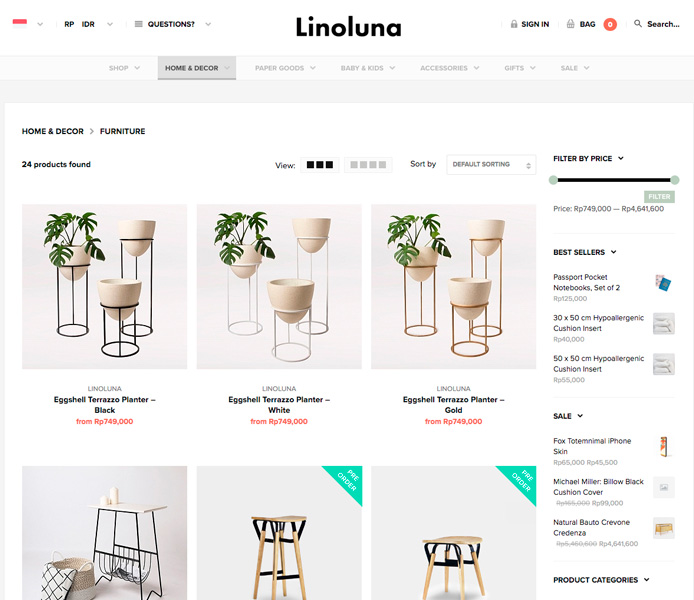 tampilan website linoluna