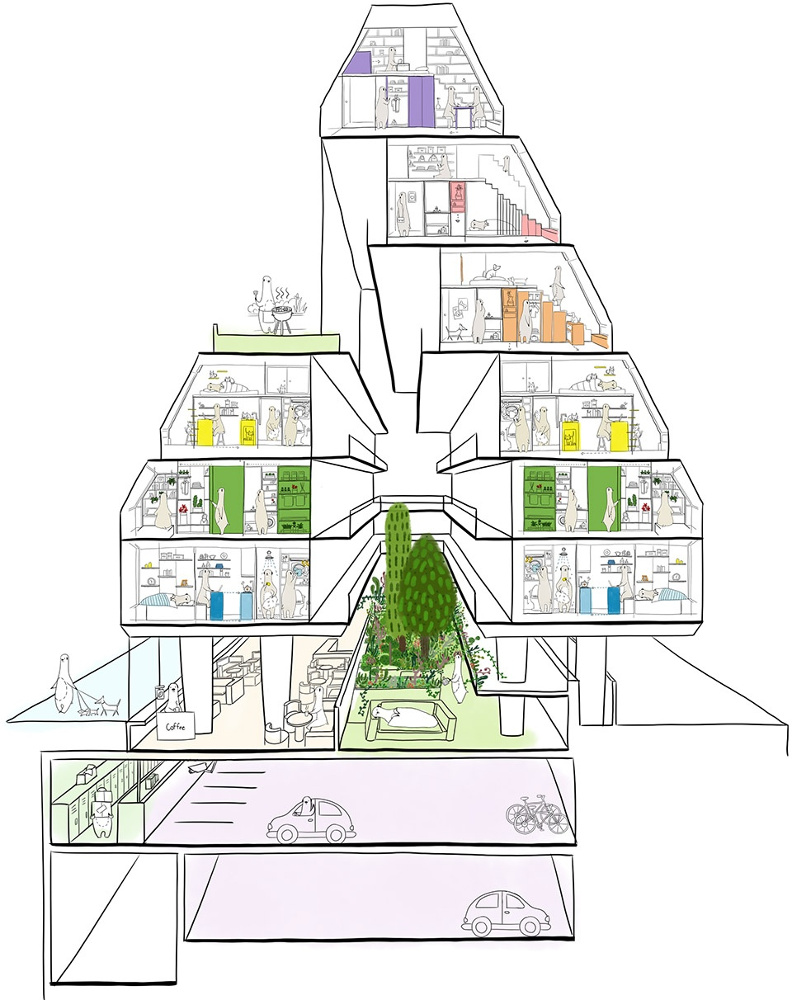 Ilustrasi program ruang di Treehouse / Bo-da Architecture