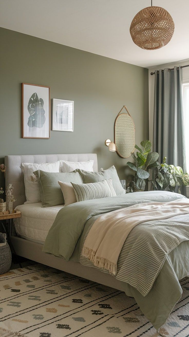 kamar tidur warna sage aesthetic