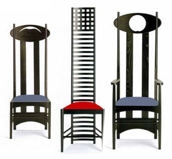 Charles Rennie Mackintosh, chair 302 Argyle, 1897 dan Hill House 1 Chair. 