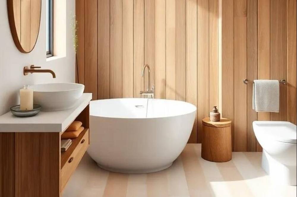 Percantik Kamar Mandi Anda dengan Dekorasi Kayu Natural
