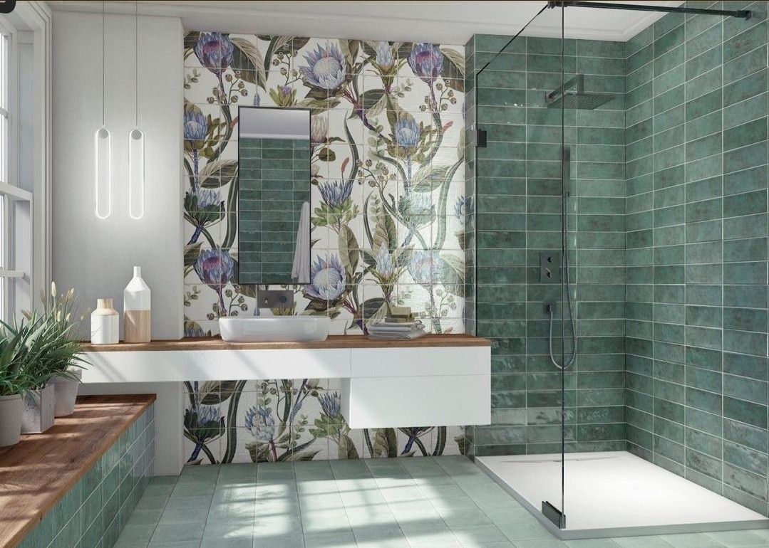 5 Penataan Keramik Dinding Kamar Mandi Motif Bunga